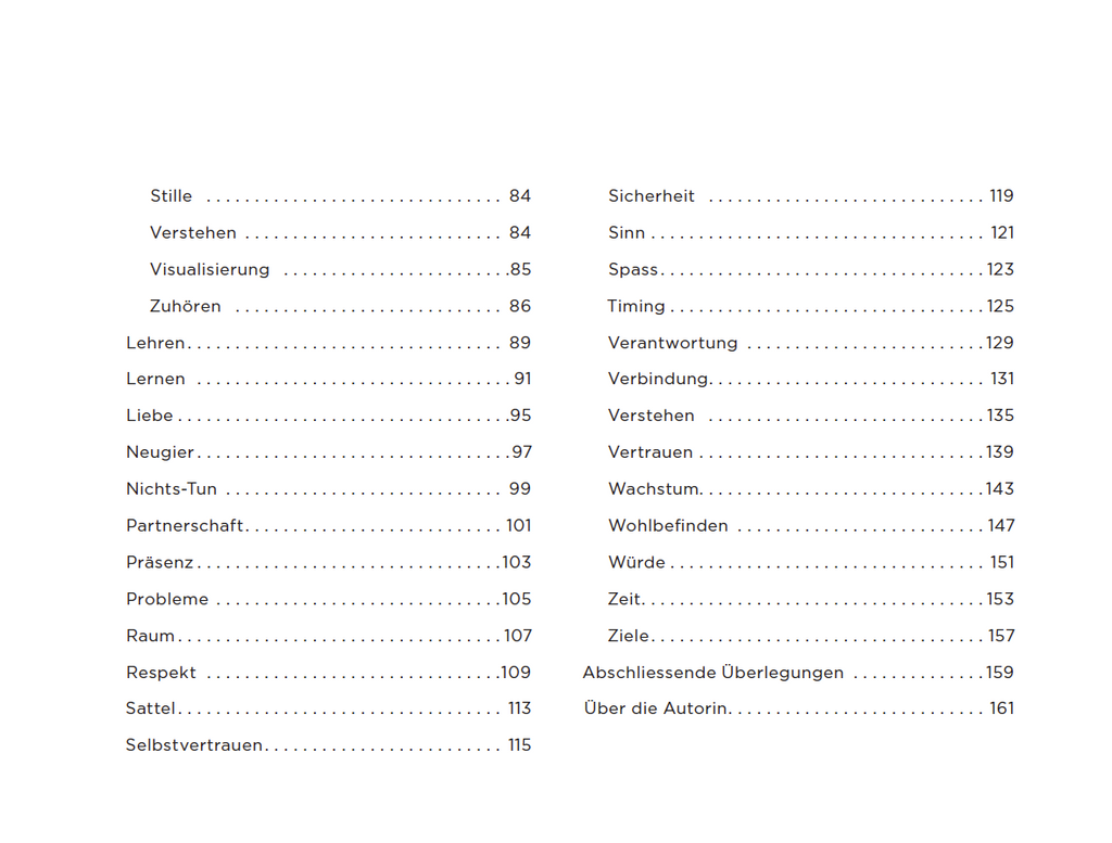 Table of contents with German headings on a white background