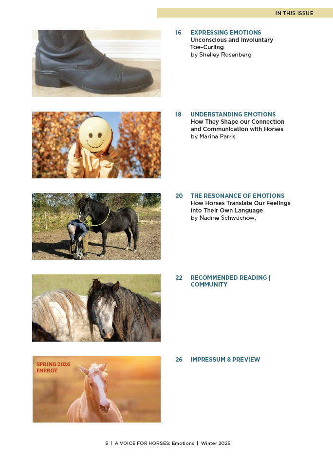 Page from a magazine or book about horses with text and images of a person, horse, and foot.