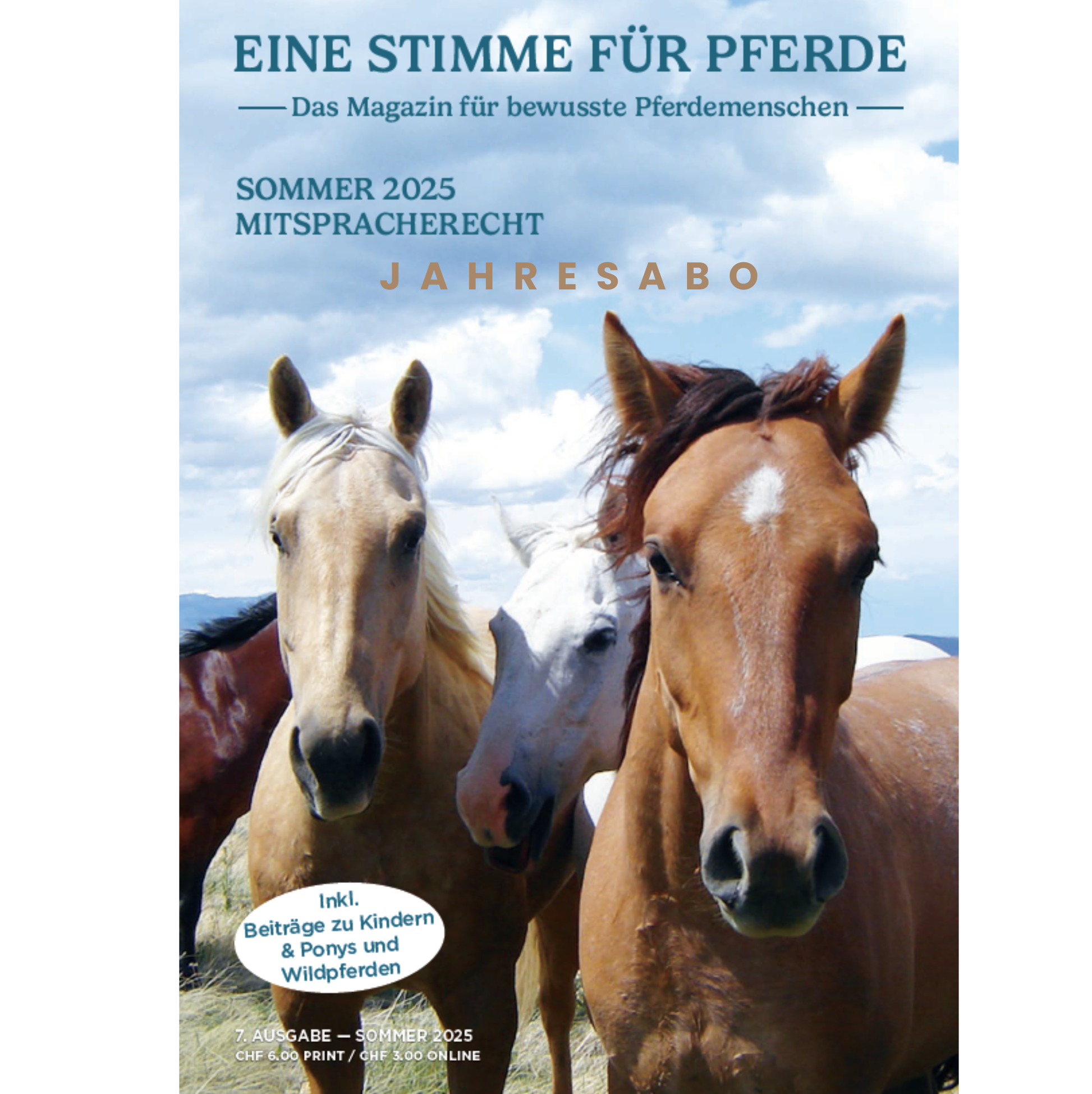 Magazine cover with three horses and text about a horse magazine subscription.